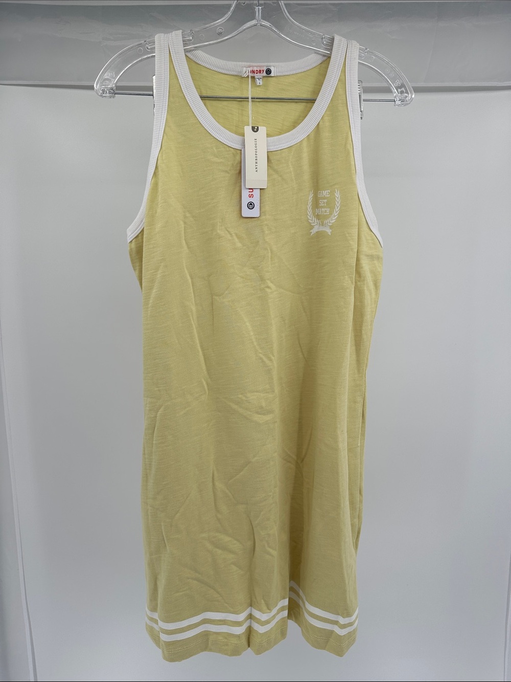 Sundry Pale Yellow Tank Sleep Dress with White Trim